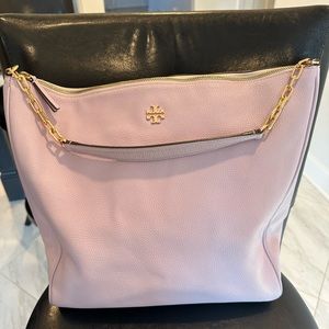 Tory Burch Carter Slouchy Hobo Leather Pale Violet Large Purse